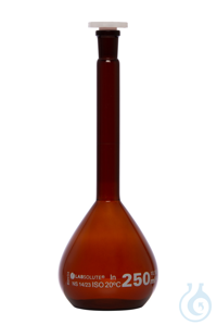 Messkolben. Braunglas. Borosilikat 3.3. 250 ml. NS 14/23. mit PE-Stopfen....