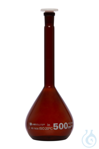 Messkolben. Braunglas. Borosilikat 3.3. 500 ml. NS 19/26. mit PE-Stopfen....