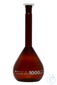 Messkolben. Braunglas. Borosilikat 3.3. 1000 ml. NS 24/29. mit PE-Stopfen....
