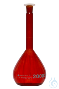 Messkolben. Braunglas. Borosilikat 3.3. 2000 ml. NS 29/32. mit PE-Stopfen....