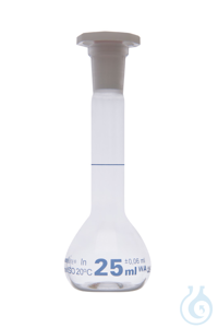 Messkolben. Klarglas. Borosilikat 3.3. 25 ml. NS 10/19. mit Hohlglasstopfen....