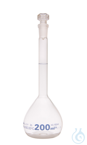 Messkolben. Klarglas. Borosilikat 3.3. 200 ml. NS 14/23. mit Hohlglasstopfen....