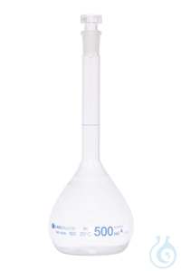 Messkolben. Klarglas. Borosilikat 3.3. 500 ml. NS 19/26. mit Hohlglasstopfen....