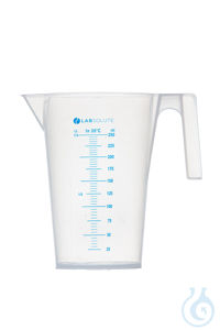 Messbecher. PP. 250 ml. gemäß ISO 7056. offener Griff. blaue Skala....