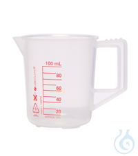 Messbecher. PP. 100 ml. gemäß ISO 7056. geschlossener. stabiler Griff. rote...