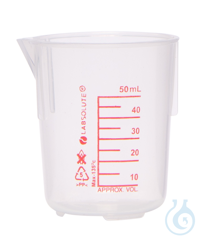 Messbecher ohne Griff (Griffinbecher). 50 ml. aus PP. gemäß ISO 7056. rote...