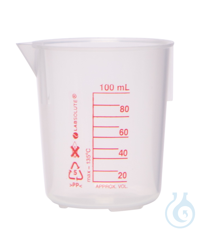 Messbecher ohne Griff (Griffinbecher). 100 ml. aus PP. gemäß ISO 7056. rote...
