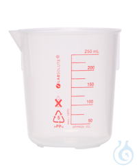 Messbecher ohne Griff (Griffinbecher). 250 ml. aus PP. gemäß ISO 7056. rote...