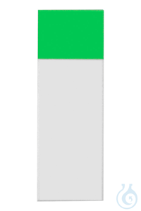 Objektträger. geschliffene Kanten. Ecken 45°. Schriftfeld grün. 76x26x1 mm....