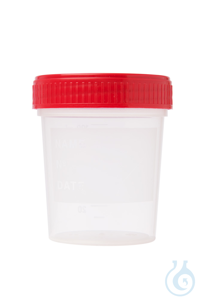 Probenbecher. 120 ml. PP. mit rotem Schraubdeckel. mit Graduierung und...