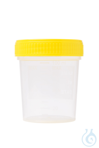 Probenbecher. PP. 120 ml. mit gelbem Schraubdeckel. mit Graduierung und...