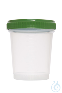 Probenbecher. PP. 1000 ml. mit grünem Schraubdeckel. mit Graduierung bis 700...