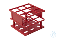 Gefäßständer für 3 x 3 Röhrchen (ø 30 mm). Rot. 109 x 84 x 109 mm (BxHxT)....