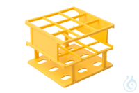 Gefäßständer für 3 x 3 Röhrchen (ø 30 mm). Gelb. 109 x 84 x 109 mm (BxHxT)....