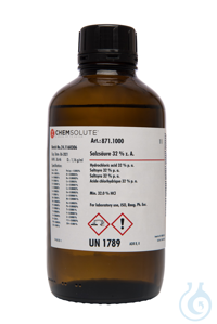 Salzsäure z. A.. ISO. Ph. Eur. (min. 32.0 %)  VE=1 l Salzsäure z. A.. ISO....