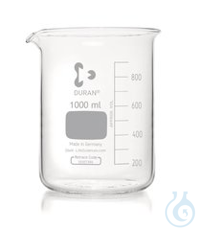 Becherglas 1000ml, Niedere Form 1ST Becherglas, niedrige Form, DURAN®, mit Teilung und Ausguss,...