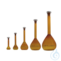Messkolben, Braunglas, LBG 3.3, Klasse A, mit Plastikverschluss, 10 ml, 10/19, 2 Mit PE-Stopfen...
