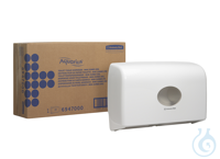 Stylish, white, twin jumbo rolled toilet tissue dispenser. Provides a...